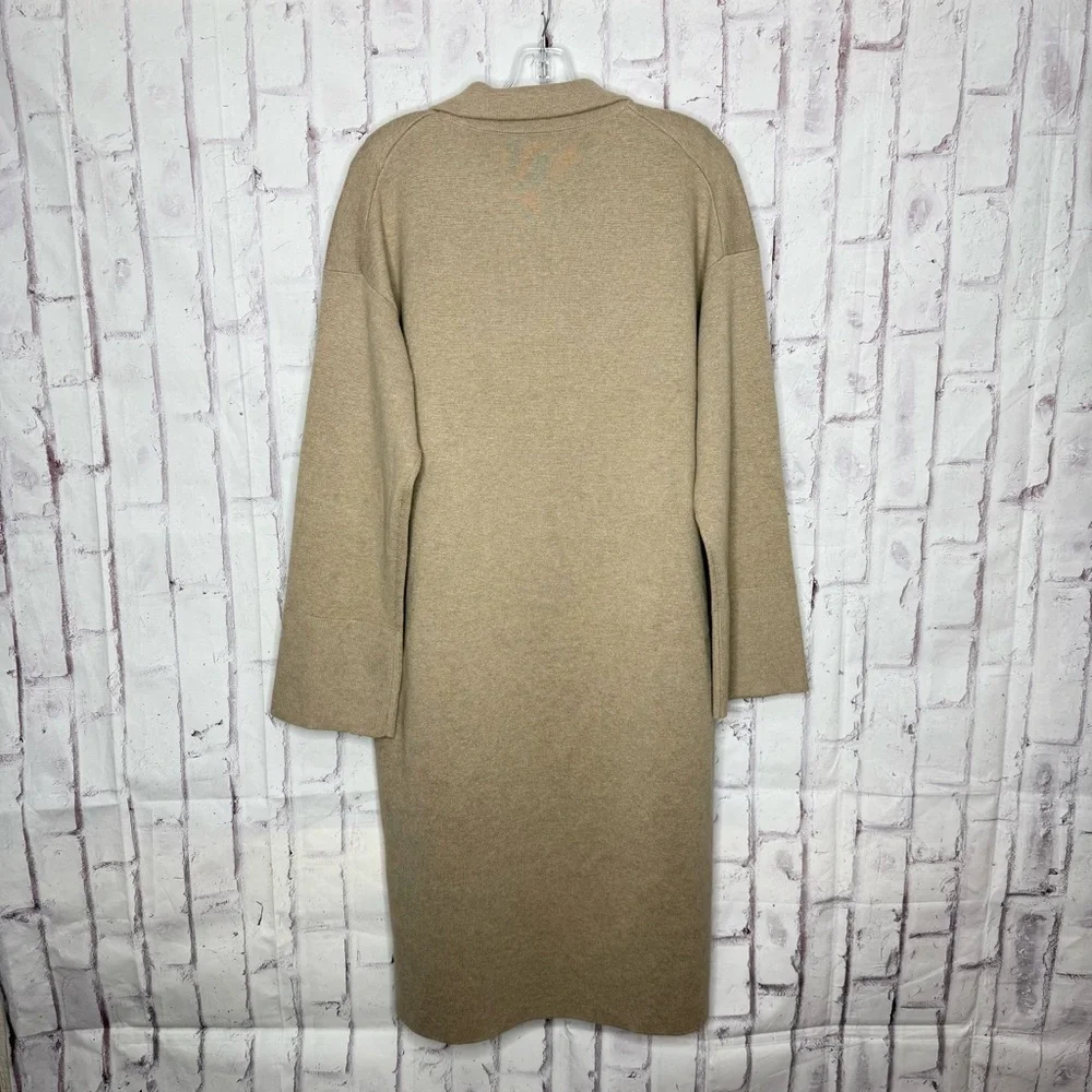 J. Crew Ella Open Front Long Sweater Blazer Sz L Merino Wool Tan Khaki AD753